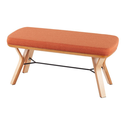 LumiSource Folia Bench 42in Wide | Mid-Century Natural Wood and Orange Fabric | Entryway & Bedroom Seating | 42 x 20 x 20 in | Model BC-FOLIANAO
