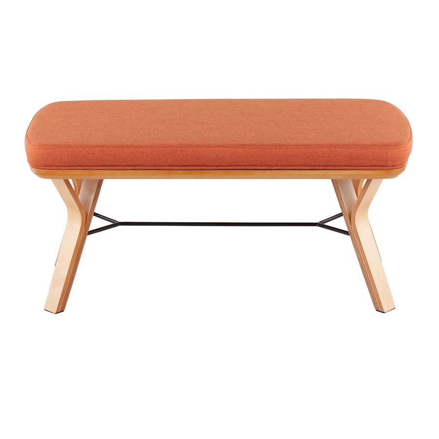 LumiSource Folia Bench 42in Wide | Mid-Century Natural Wood and Orange Fabric | Entryway & Bedroom Seating | 42 x 20 x 20 in | Model BC-FOLIANAO
