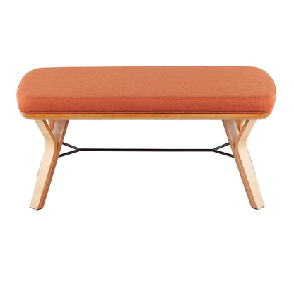 LumiSource Folia Bench 42in Wide | Mid-Century Natural Wood and Orange Fabric | Entryway & Bedroom Seating | 42 x 20 x 20 in | Model BC-FOLIANAO