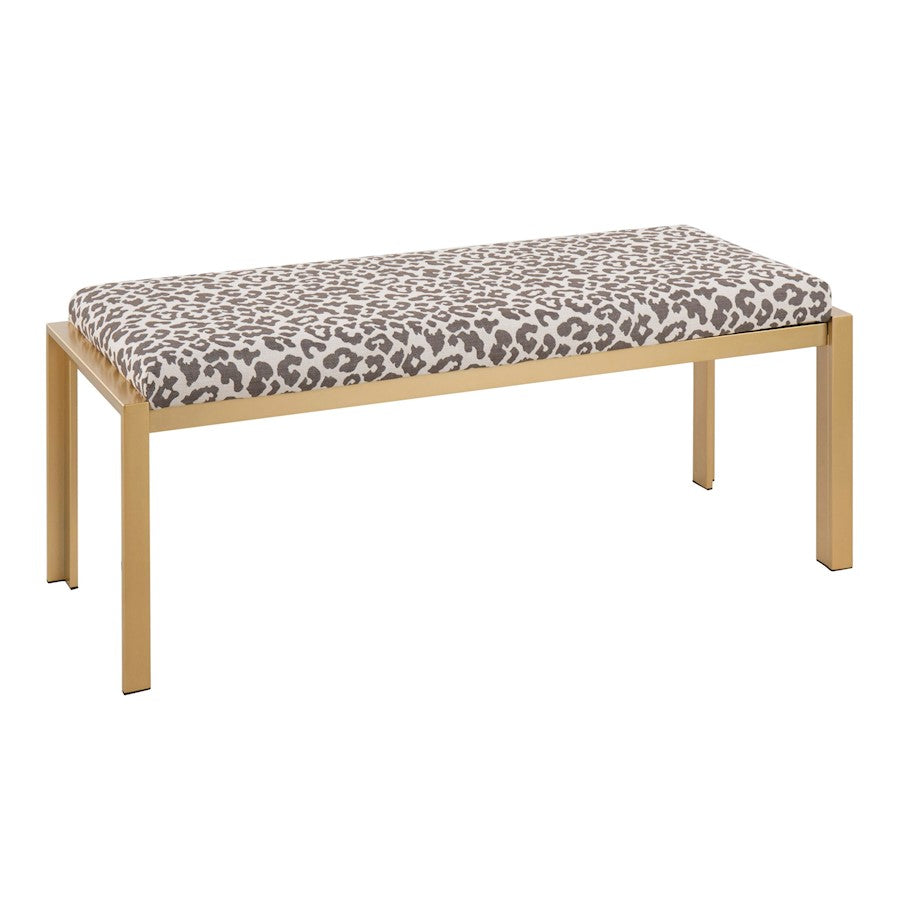 LumiSource Fuji Bench 46in Wide | Contemporary Gold Metal and Beige Leopard Fabric | Entryway & Bedroom Seating | 46 x 18 x 18 in | Model BC-FUJIAUBGL