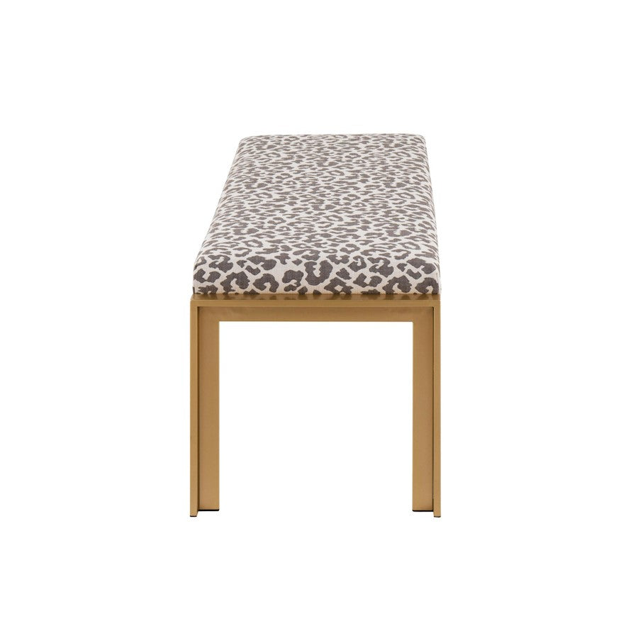 LumiSource Fuji Bench 46in Wide | Contemporary Gold Metal and Beige Leopard Fabric | Entryway & Bedroom Seating | 46 x 18 x 18 in | Model BC-FUJIAUBGL