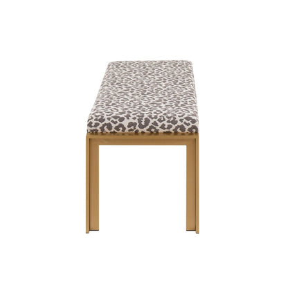 LumiSource Fuji Bench 46in Wide | Contemporary Gold Metal and Beige Leopard Fabric | Entryway & Bedroom Seating | 46 x 18 x 18 in | Model BC-FUJIAUBGL