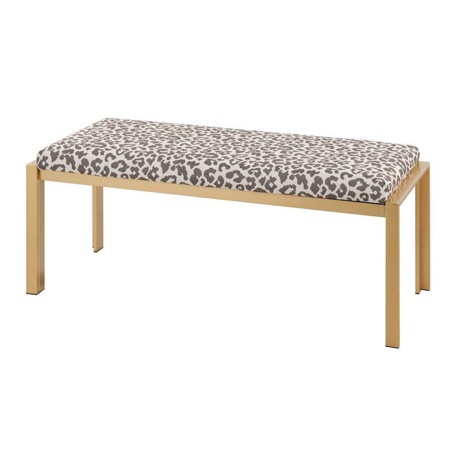 LumiSource Fuji Bench 46in Wide | Contemporary Gold Metal and Beige Leopard Fabric | Entryway & Bedroom Seating | 46 x 18 x 18 in | Model BC-FUJIAUBGL