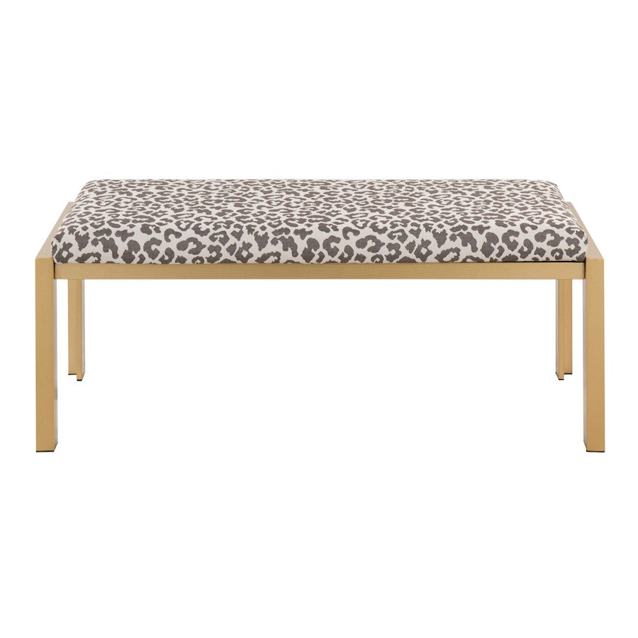 LumiSource Fuji Bench 46in Wide | Contemporary Gold Metal and Beige Leopard Fabric | Entryway & Bedroom Seating | 46 x 18 x 18 in | Model BC-FUJIAUBGL