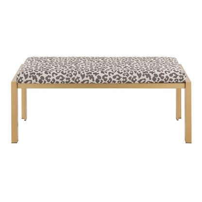 LumiSource Fuji Bench 46in Wide | Contemporary Gold Metal and Beige Leopard Fabric | Entryway & Bedroom Seating | 46 x 18 x 18 in | Model BC-FUJIAUBGL