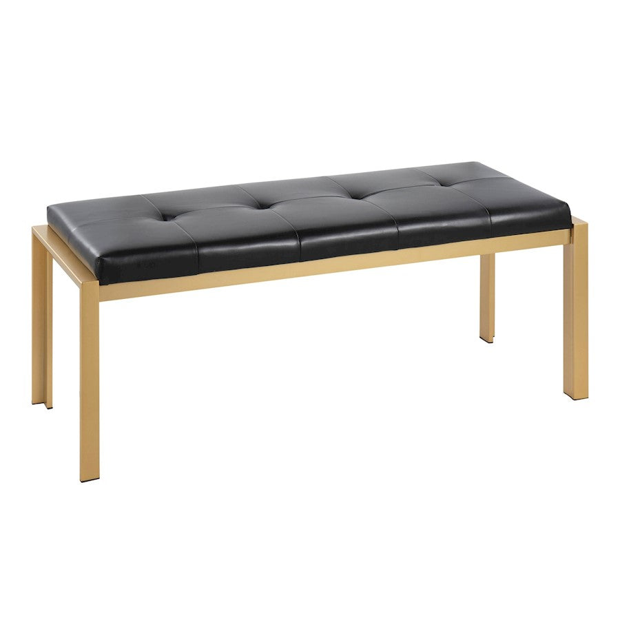 LumiSource Fuji Bench 46in Wide | Contemporary Gold Metal and Black PU | Entryway & Bedroom Seating | 46 x 18 x 18 in | Model BC-FUJIAUBK