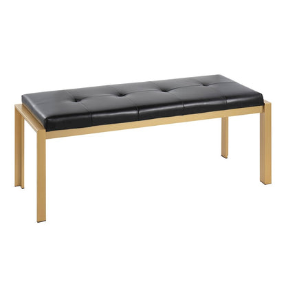LumiSource Fuji Bench 46in Wide | Contemporary Gold Metal and Black PU | Entryway & Bedroom Seating | 46 x 18 x 18 in | Model BC-FUJIAUBK
