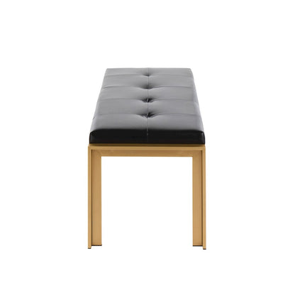 LumiSource Fuji Bench 46in Wide | Contemporary Gold Metal and Black PU | Entryway & Bedroom Seating | 46 x 18 x 18 in | Model BC-FUJIAUBK