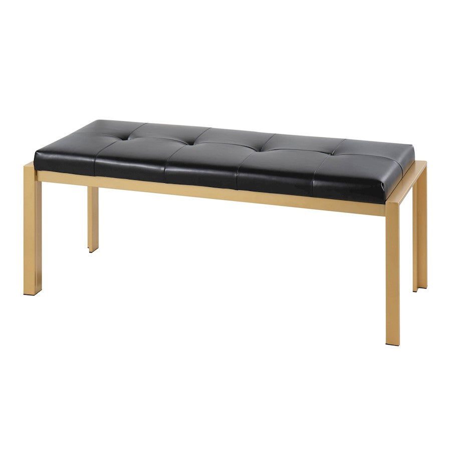 LumiSource Fuji Bench 46in Wide | Contemporary Gold Metal and Black PU | Entryway & Bedroom Seating | 46 x 18 x 18 in | Model BC-FUJIAUBK