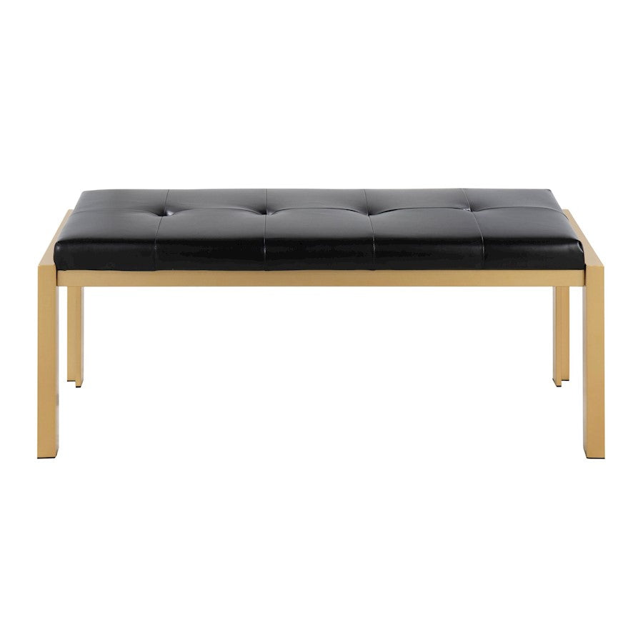 LumiSource Fuji Bench 46in Wide | Contemporary Gold Metal and Black PU | Entryway & Bedroom Seating | 46 x 18 x 18 in | Model BC-FUJIAUBK
