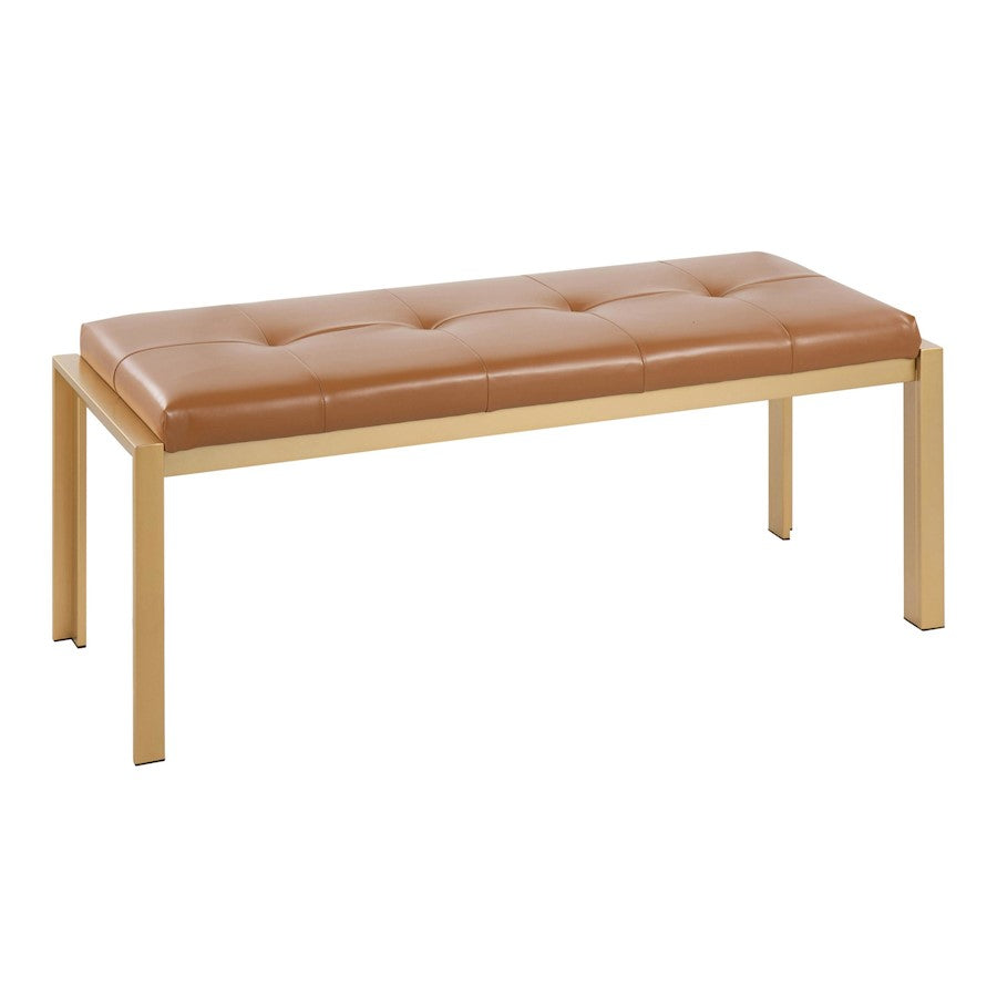 LumiSource Fuji 46in Bench | Gold Metal Frame and Camel PU Cushion | Entryway, Bedroom & Dining Room | 46 x 18.5 x 18 in | Model BC-FUJIAUCAM