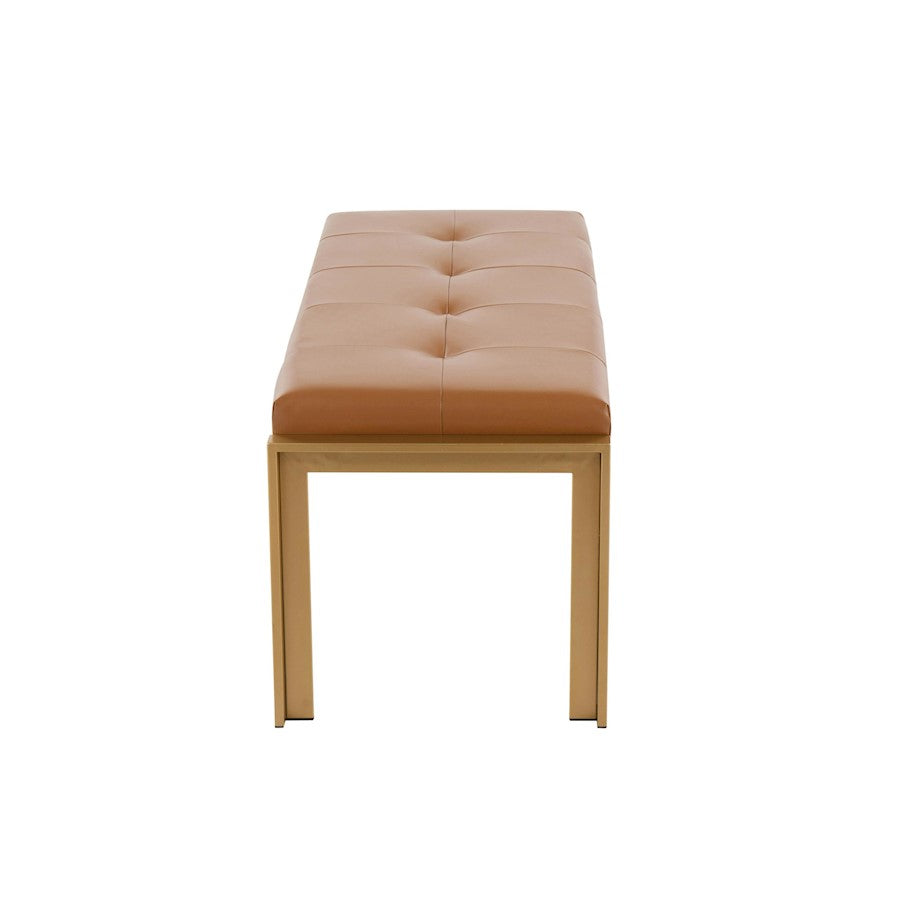 LumiSource Fuji 46in Bench | Gold Metal Frame and Camel PU Cushion | Entryway, Bedroom & Dining Room | 46 x 18.5 x 18 in | Model BC-FUJIAUCAM
