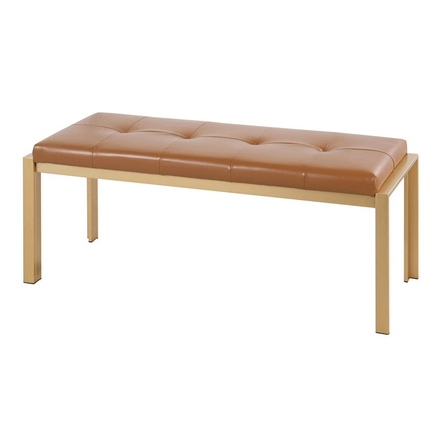 LumiSource Fuji 46in Bench | Gold Metal Frame and Camel PU Cushion | Entryway, Bedroom & Dining Room | 46 x 18.5 x 18 in | Model BC-FUJIAUCAM