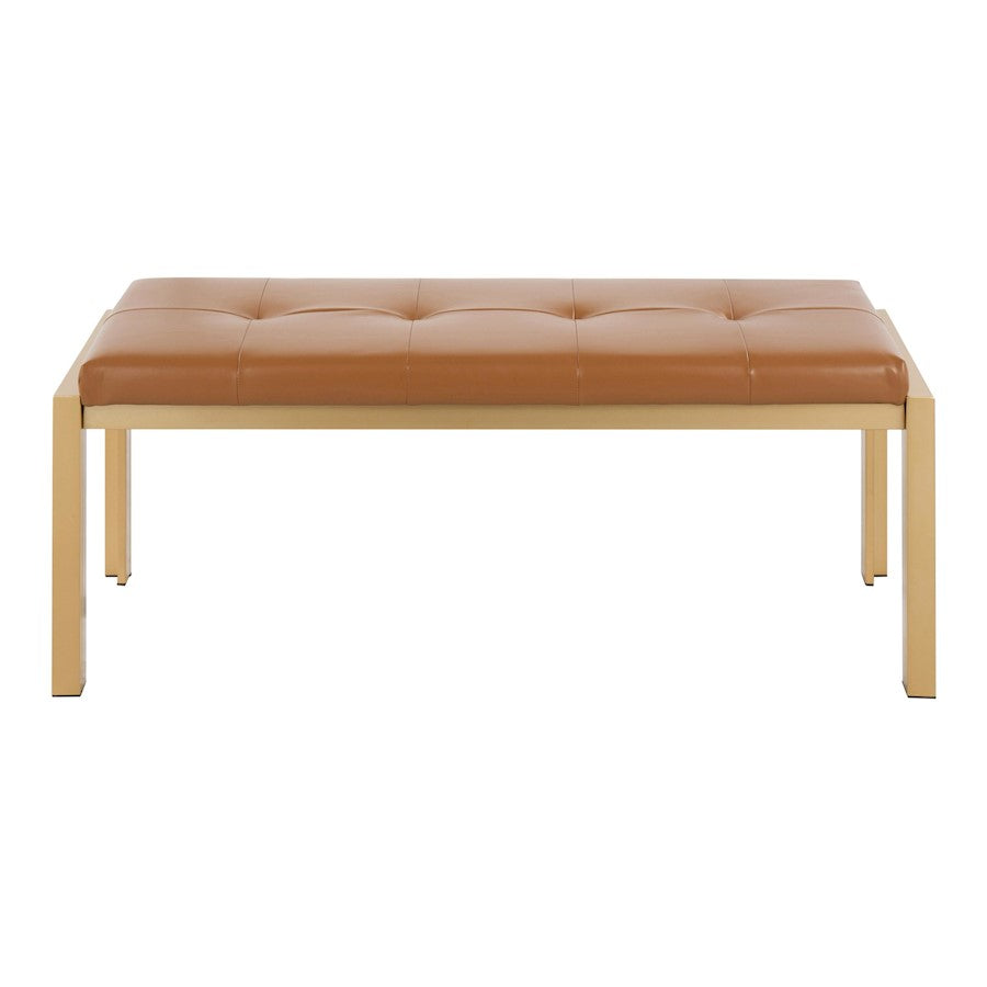 LumiSource Fuji 46in Bench | Gold Metal Frame and Camel PU Cushion | Entryway, Bedroom & Dining Room | 46 x 18.5 x 18 in | Model BC-FUJIAUCAM