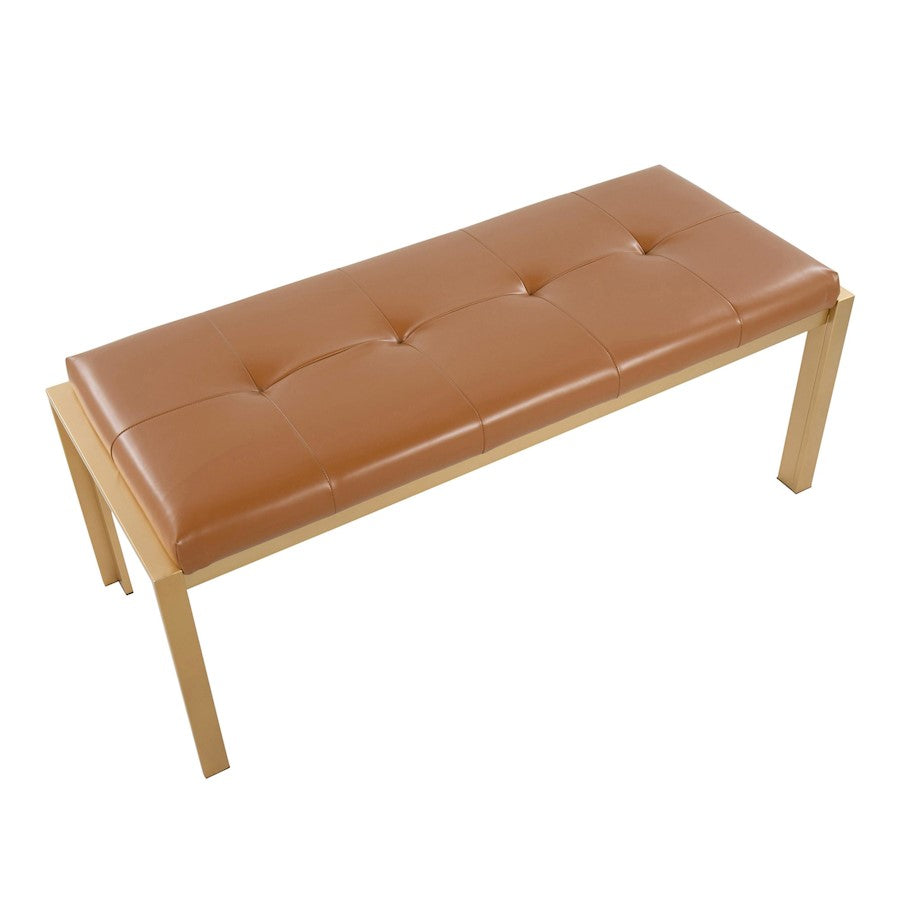 LumiSource Fuji 46in Bench | Gold Metal Frame and Camel PU Cushion | Entryway, Bedroom & Dining Room | 46 x 18.5 x 18 in | Model BC-FUJIAUCAM