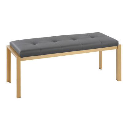 LumiSource Fuji 46in Bench | Gold Metal Frame and Grey PU Cushion | Entryway, Bedroom & Dining Room | 46 x 18.5 x 18 in | Model BC-FUJIAUGY