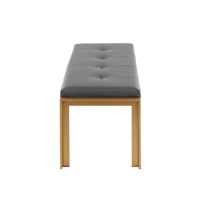 LumiSource Fuji 46in Bench | Gold Metal Frame and Grey PU Cushion | Entryway, Bedroom & Dining Room | 46 x 18.5 x 18 in | Model BC-FUJIAUGY