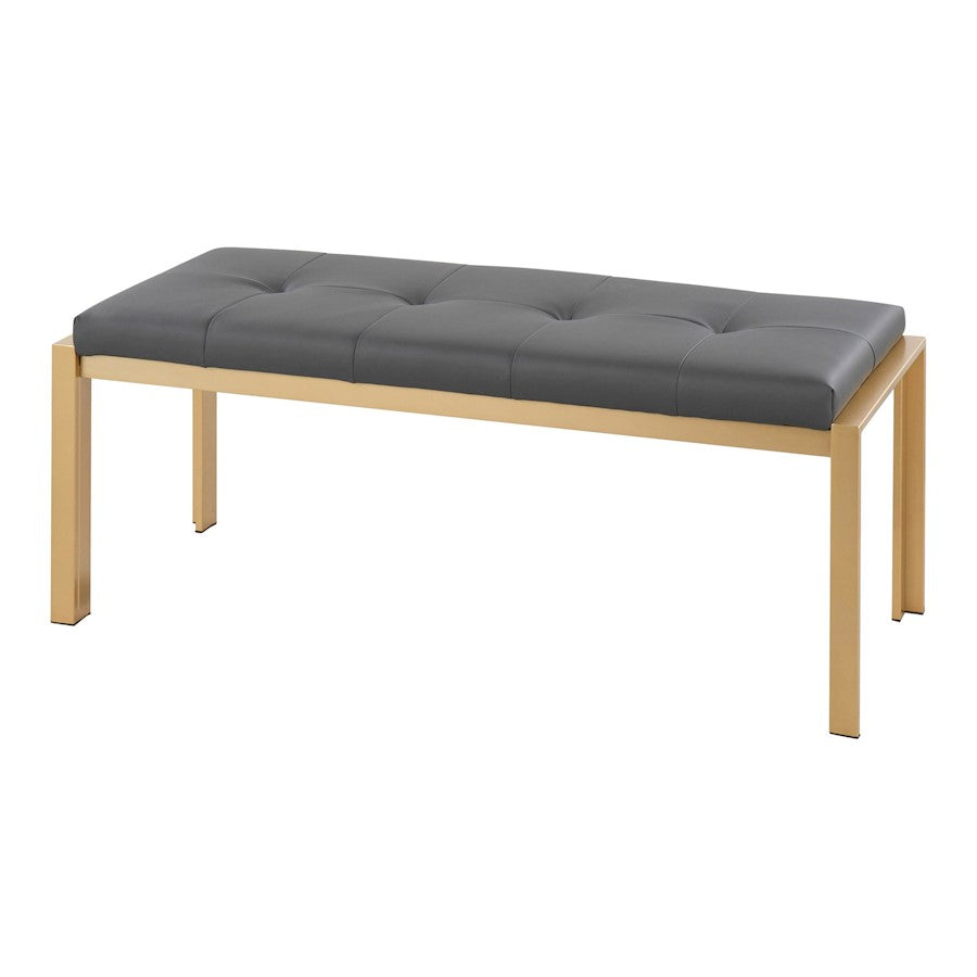 LumiSource Fuji 46in Bench | Gold Metal Frame and Grey PU Cushion | Entryway, Bedroom & Dining Room | 46 x 18.5 x 18 in | Model BC-FUJIAUGY