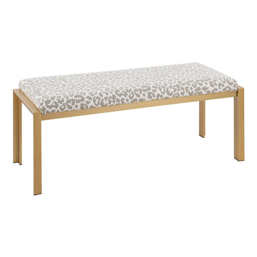 LumiSource Fuji 46in Bench | Gold Metal Frame and Grey Leopard Fabric Cushion | Entryway, Bedroom & Dining Room | Model BC-FUJIAUGYL