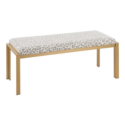 LumiSource Fuji 46in Bench | Gold Metal Frame and Grey Leopard Fabric Cushion | Entryway, Bedroom & Dining Room | Model BC-FUJIAUGYL