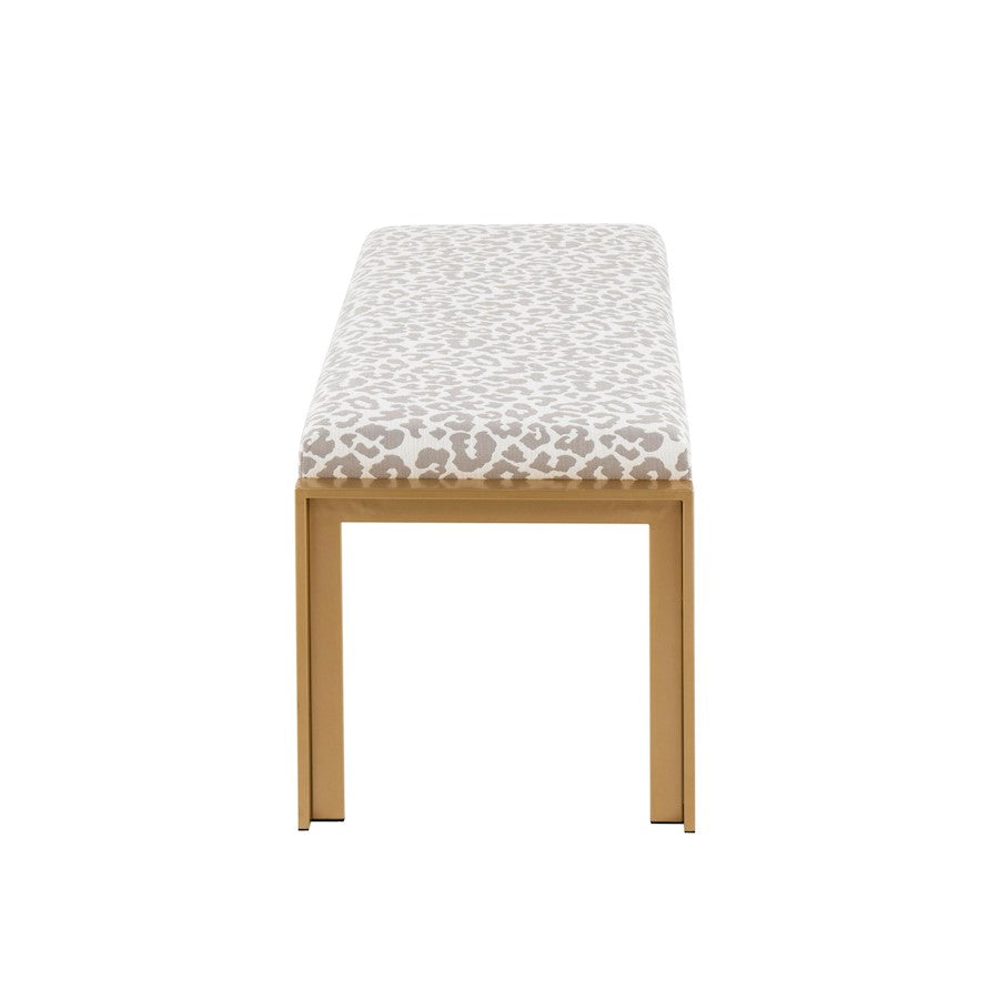 LumiSource Fuji 46in Bench | Gold Metal Frame and Grey Leopard Fabric Cushion | Entryway, Bedroom & Dining Room | Model BC-FUJIAUGYL