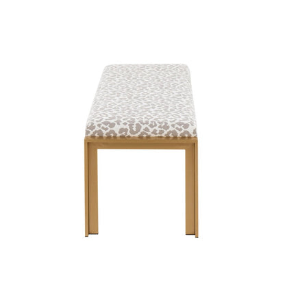 LumiSource Fuji 46in Bench | Gold Metal Frame and Grey Leopard Fabric Cushion | Entryway, Bedroom & Dining Room | Model BC-FUJIAUGYL