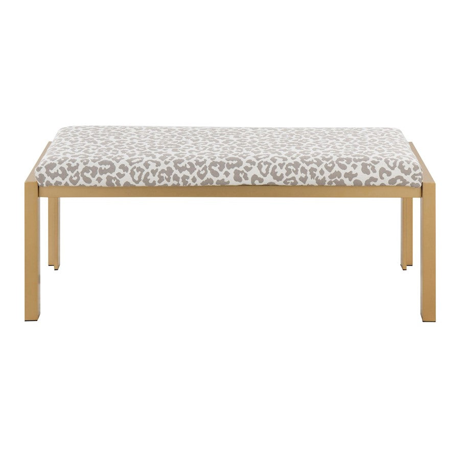 LumiSource Fuji 46in Bench | Gold Metal Frame and Grey Leopard Fabric Cushion | Entryway, Bedroom & Dining Room | Model BC-FUJIAUGYL