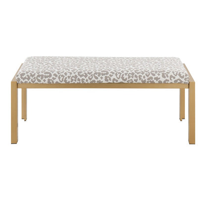 LumiSource Fuji 46in Bench | Gold Metal Frame and Grey Leopard Fabric Cushion | Entryway, Bedroom & Dining Room | Model BC-FUJIAUGYL