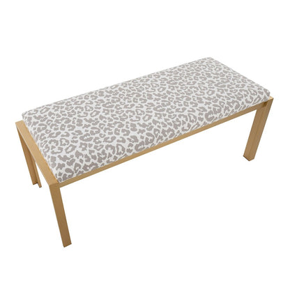 LumiSource Fuji 46in Bench | Gold Metal Frame and Grey Leopard Fabric Cushion | Entryway, Bedroom & Dining Room | Model BC-FUJIAUGYL