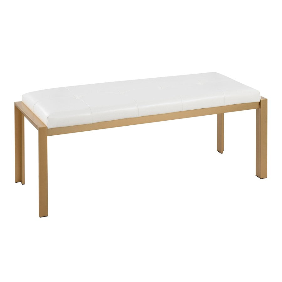 LumiSource Fuji 46in Bench | Gold Metal Frame and White PU Cushion | Entryway, Bedroom & Dining Room | 46 x 18.5 x 18 in | Model BC-FUJIAUW