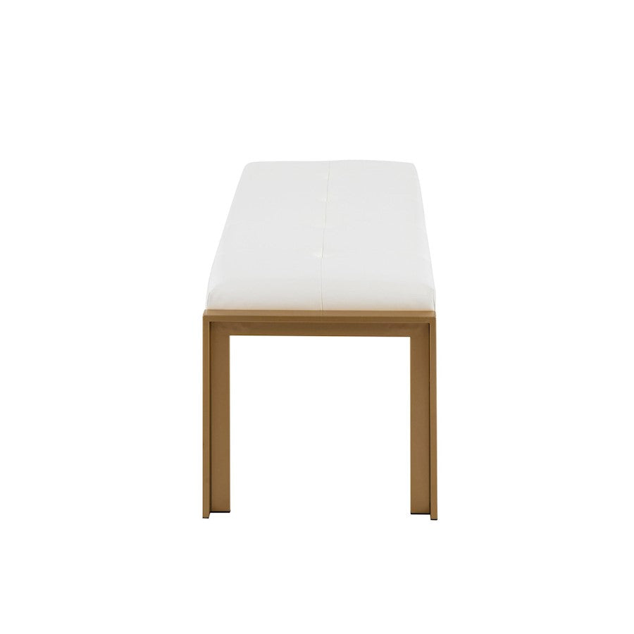 LumiSource Fuji 46in Bench | Gold Metal Frame and White PU Cushion | Entryway, Bedroom & Dining Room | 46 x 18.5 x 18 in | Model BC-FUJIAUW