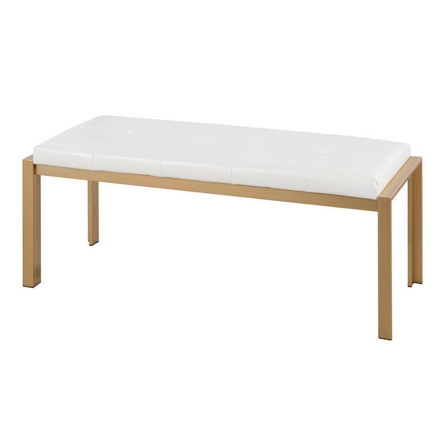 LumiSource Fuji 46in Bench | Gold Metal Frame and White PU Cushion | Entryway, Bedroom & Dining Room | 46 x 18.5 x 18 in | Model BC-FUJIAUW