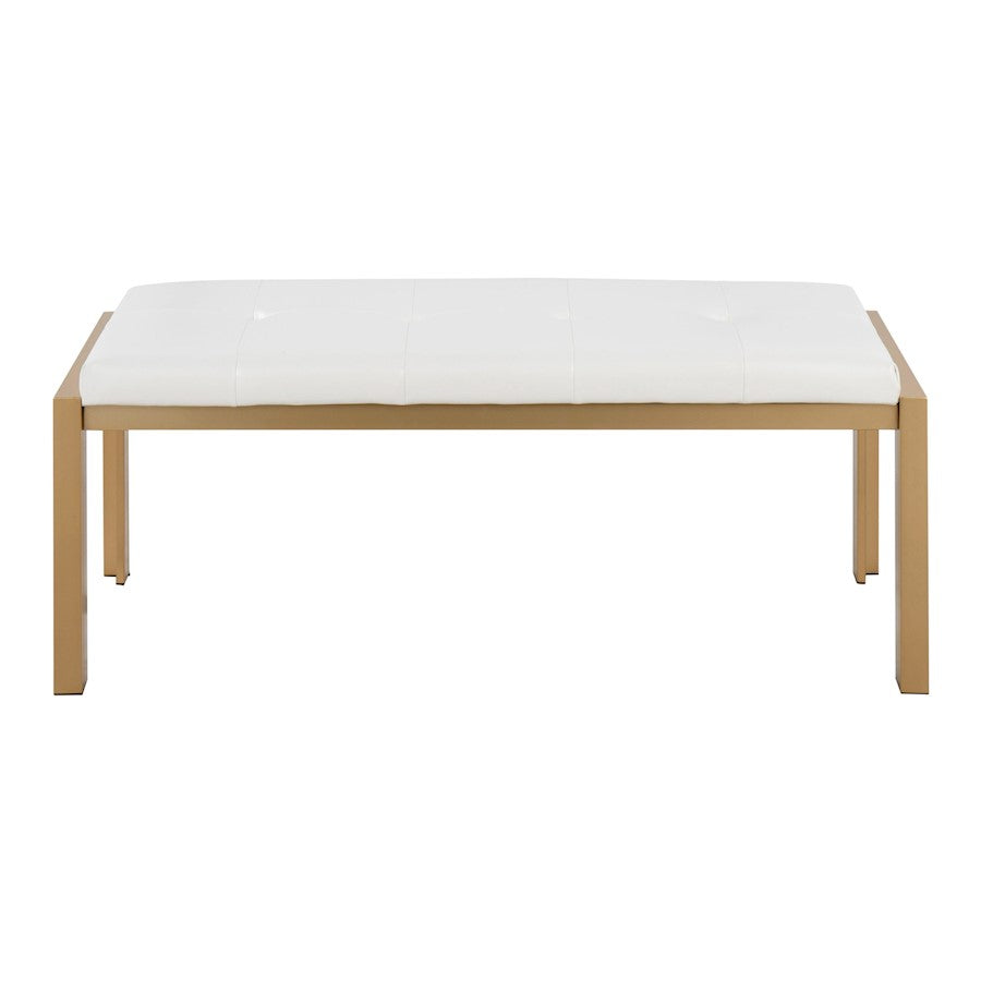 LumiSource Fuji 46in Bench | Gold Metal Frame and White PU Cushion | Entryway, Bedroom & Dining Room | 46 x 18.5 x 18 in | Model BC-FUJIAUW