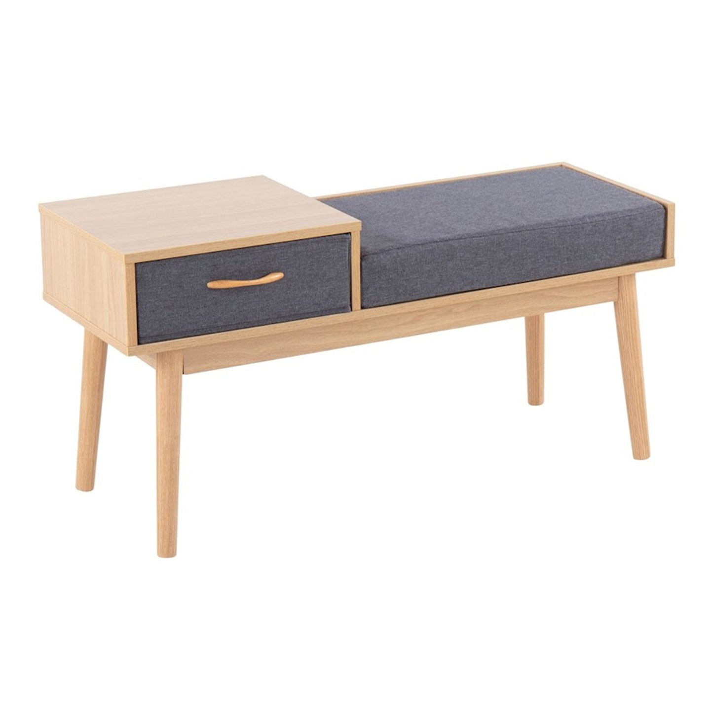 LumiSource Telephone Bench | Natural Wood and Grey Fabric Upholstered Seat | Entryway & Reading Nook Storage Bench | Model BC-PHONENAGY