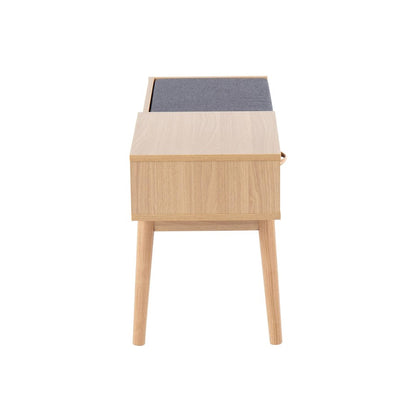 LumiSource Telephone Bench | Natural Wood and Grey Fabric Upholstered Seat | Entryway & Reading Nook Storage Bench | Model BC-PHONENAGY