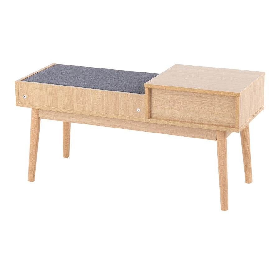 LumiSource Telephone Bench | Natural Wood and Grey Fabric Upholstered Seat | Entryway & Reading Nook Storage Bench | Model BC-PHONENAGY