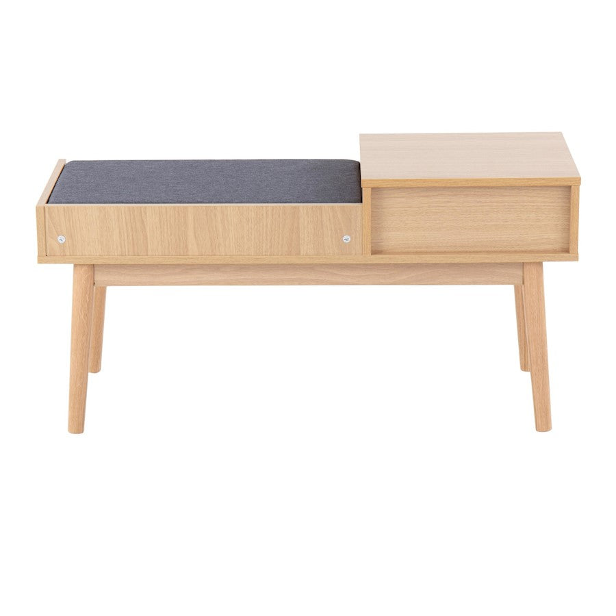 LumiSource Telephone Bench | Natural Wood and Grey Fabric Upholstered Seat | Entryway & Reading Nook Storage Bench | Model BC-PHONENAGY
