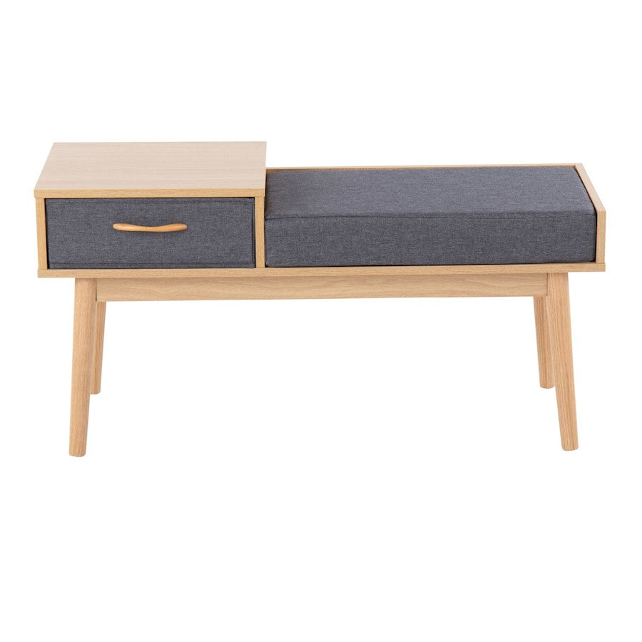 LumiSource Telephone Bench | Natural Wood and Grey Fabric Upholstered Seat | Entryway & Reading Nook Storage Bench | Model BC-PHONENAGY