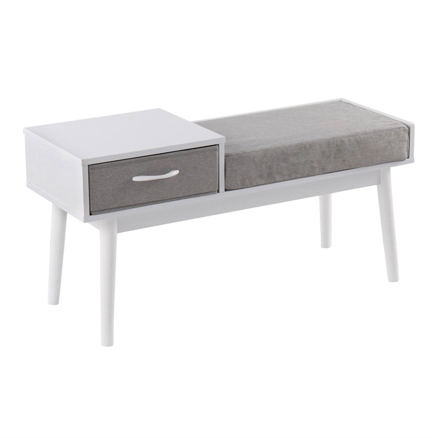 LumiSource Telephone Bench | White Wood and Grey Fabric Upholstered Seat | Entryway & Reading Nook Storage Bench | 40 x 15 x 20 in | Model BC-PHONEWGY