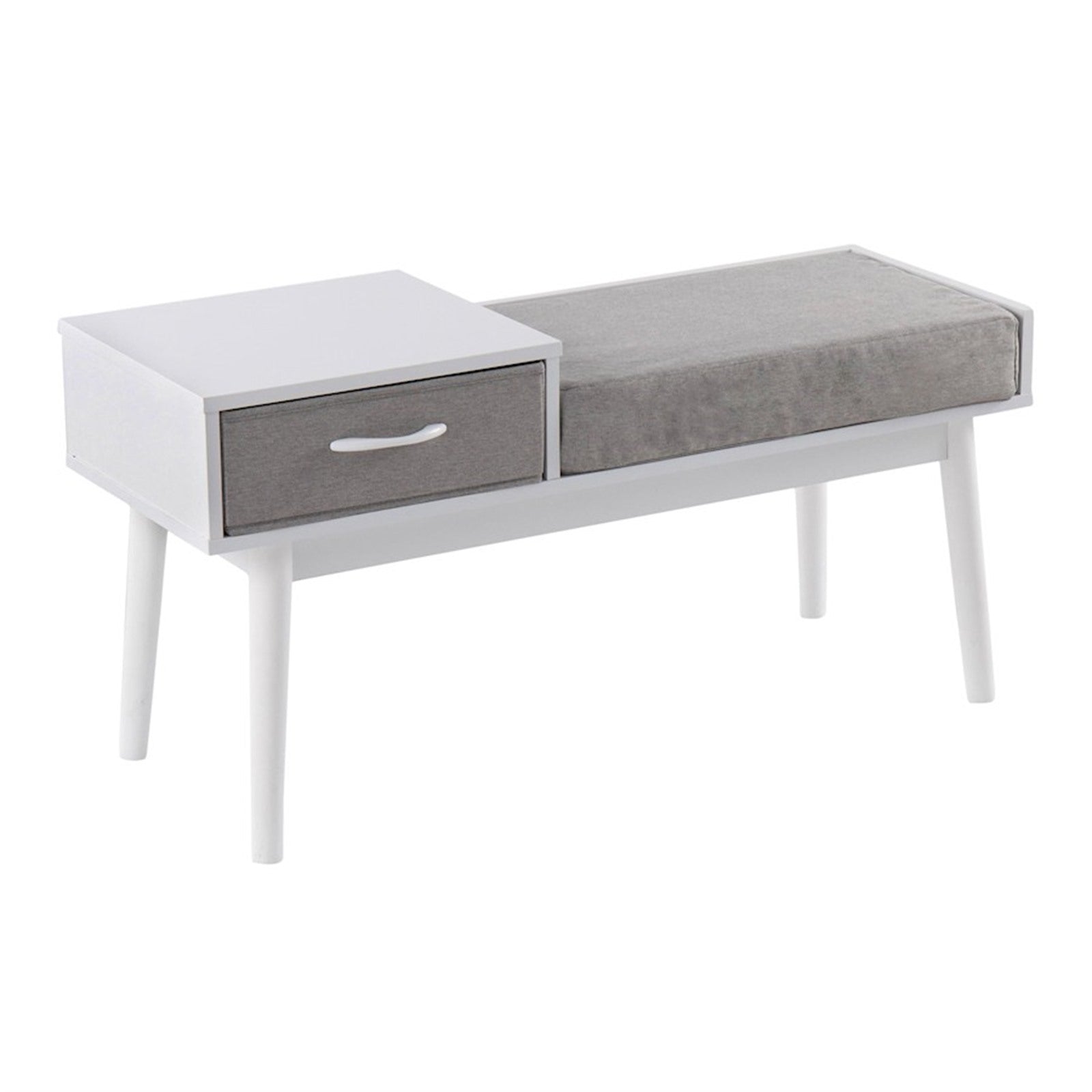LumiSource Telephone Bench | White Wood and Grey Fabric Upholstered Seat | Entryway & Reading Nook Storage Bench | 40 x 15 x 20 in | Model BC-PHONEWGY