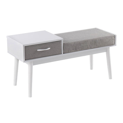 LumiSource Telephone Bench | White Wood and Grey Fabric Upholstered Seat | Entryway & Reading Nook Storage Bench | 40 x 15 x 20 in | Model BC-PHONEWGY