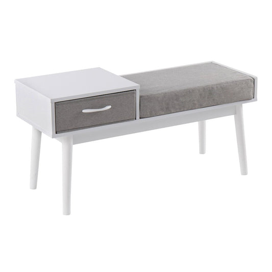 LumiSource Telephone Bench | White Wood and Grey Fabric Upholstered Seat | Entryway & Reading Nook Storage Bench | 40 x 15 x 20 in | Model BC-PHONEWGY