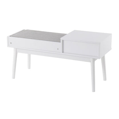 LumiSource Telephone Bench | White Wood and Grey Fabric Upholstered Seat | Entryway & Reading Nook Storage Bench | 40 x 15 x 20 in | Model BC-PHONEWGY