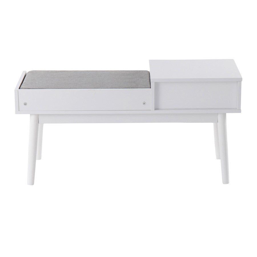 LumiSource Telephone Bench | White Wood and Grey Fabric Upholstered Seat | Entryway & Reading Nook Storage Bench | 40 x 15 x 20 in | Model BC-PHONEWGY