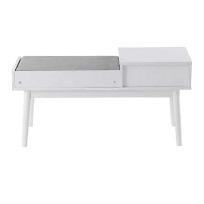 LumiSource Telephone Bench | White Wood and Grey Fabric Upholstered Seat | Entryway & Reading Nook Storage Bench | 40 x 15 x 20 in | Model BC-PHONEWGY