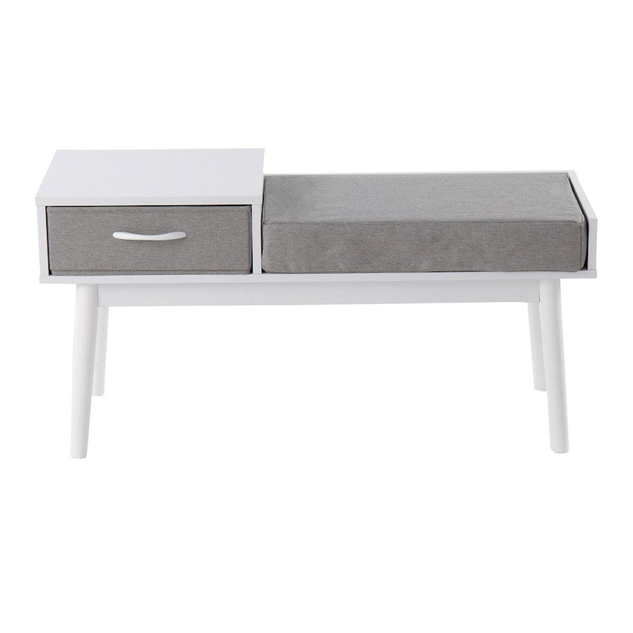 LumiSource Telephone Bench | White Wood and Grey Fabric Upholstered Seat | Entryway & Reading Nook Storage Bench | 40 x 15 x 20 in | Model BC-PHONEWGY