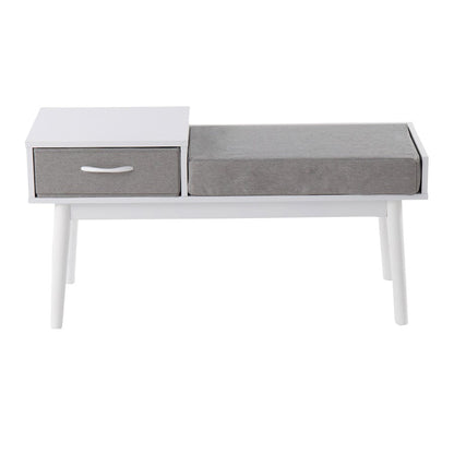 LumiSource Telephone Bench | White Wood and Grey Fabric Upholstered Seat | Entryway & Reading Nook Storage Bench | 40 x 15 x 20 in | Model BC-PHONEWGY