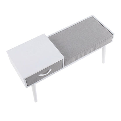 LumiSource Telephone Bench | White Wood and Grey Fabric Upholstered Seat | Entryway & Reading Nook Storage Bench | 40 x 15 x 20 in | Model BC-PHONEWGY