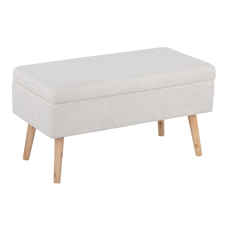 LumiSource Storage Bench | Natural Wood and Beige Fabric Upholstered Flip-Top Seat | Entryway & Living Room Storage Bench | Model BC-STORAGENABG