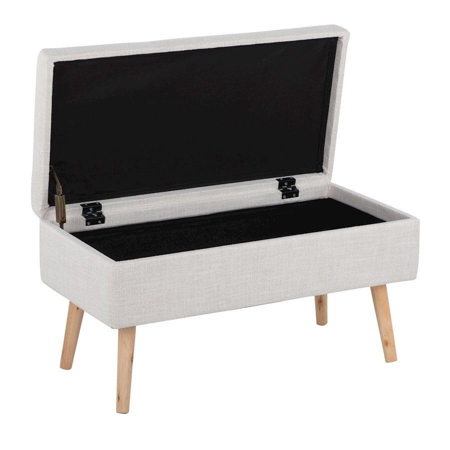 LumiSource Storage Bench | Natural Wood and Beige Fabric Upholstered Flip-Top Seat | Entryway & Living Room Storage Bench | Model BC-STORAGENABG